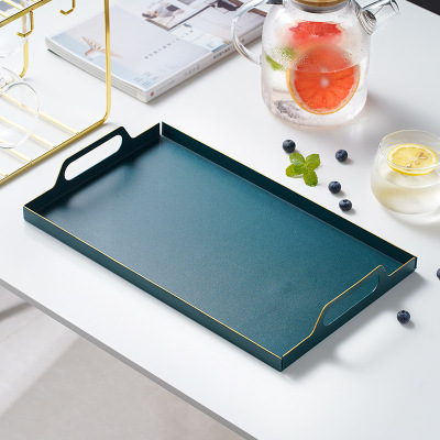 Nordic Style Simple Iron Rectangular Tray Household Living Room Storage Draining Plate with Handle Draining Dining Tray