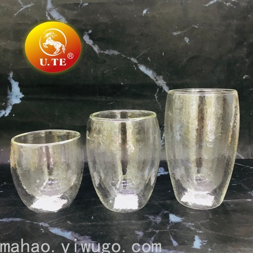 Hammered Insulation Double Layer Glass Cup