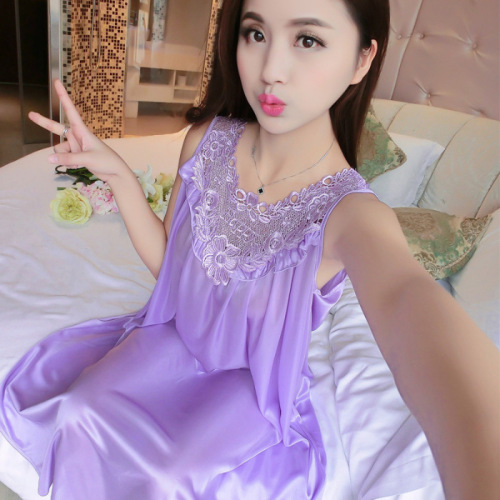 wholesale cross-border women‘s pajamas summer girls sleeveless dress sexy ice silk temptation summer thin homewear