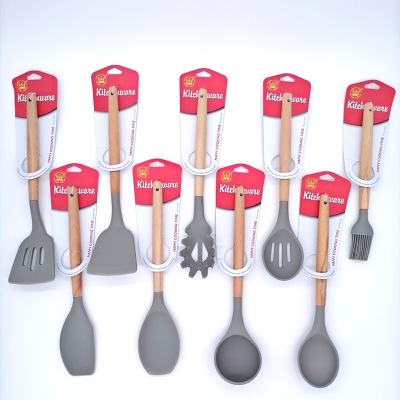 Tie Cards Amazon Hot Sale Wooden Handle Silicone Kitchenware 9-Piece Set Kitchen Tools Spatula Set