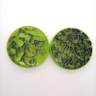 Green Plastic Boxed Stainless Steel 26 Letters and Numbers Cookie Mold Cookies Mold DIY Baking Tools