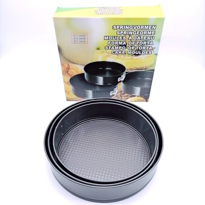 Color Box Package 3Pc Live Bottom with Buckle Cake Mold round Gray Carbon Steel Spray Non-Stick Loose Bottom Cake Pan