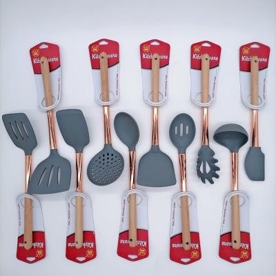 11-Piece Beech Rose Silicone Gold Stainless Steel Handle Silicone Kitchenware Set Kitchen Tools Suit