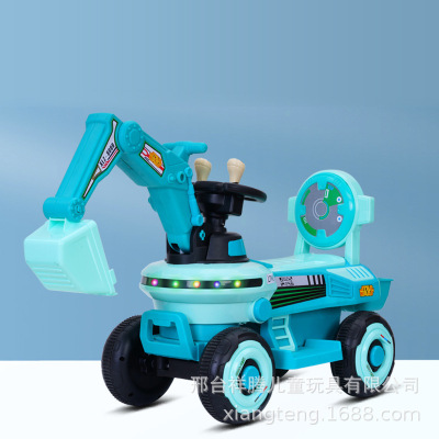 Children's Electric Excavator Scooter Portable Excavator Rechargeable Engineering Vehicle Excavator Light Music Toy Car