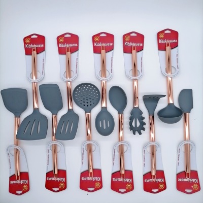 11-Piece Set of Silicone Kitchenware with Rose Gold Stainless Steel Handle Silicone Handle Kitchen Tools Suit