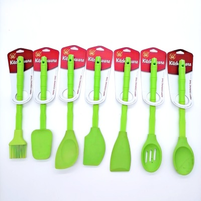 Silicone Kitchen Suit Green Plastic Handle Silicone Kitchenware Set 7-Piece Non-Stick Pan Ladel Tool Set