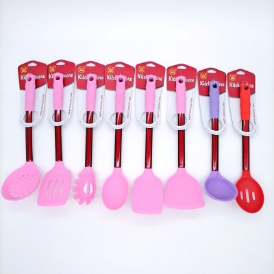 Silicone Kitchen Set Stainless Steel Handle Silicone Kitchenware Set 8-Piece Non-Stick Pan Ladel Tool Set