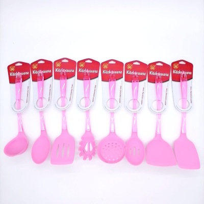 Silicone Kitchenware Pink Transparent Plastic Handle Silicone Kitchenware Set 8-Piece Non-Stick Pan Ladel Tool Set