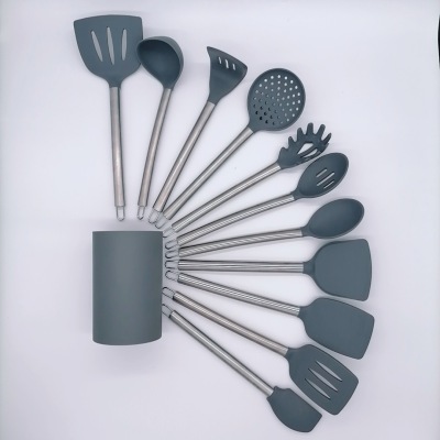 Silicone Stainless Steel Handle Kitchenware 11-Piece Non-Stick Pan Ladel Tool Set Shovel Soup Strainer Spoon Cooking Kitchenware
