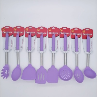 Silicone Kitchen Set Stainless Steel Handle Silicone Kitchenware Set 8-Piece Non-Stick Pan Ladel Tool Set