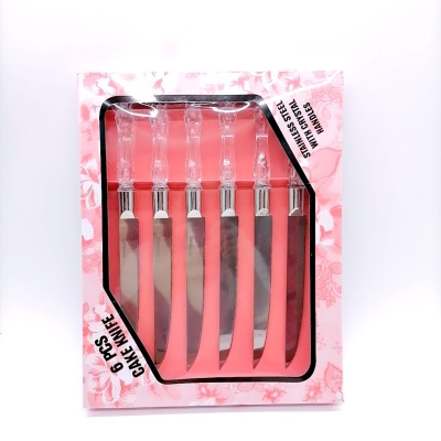 Crystal Handle Stainless-Steel Bread Knife Baking Tool Crystal Handle Bread Knife Cake Cutter Color Box Package 6Pc