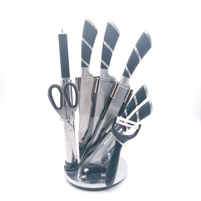 Color Box Package Stainless Steel 9-Piece Kitchen Knife Set Acrylic Knife Holder Gift Knife Set Chef Knife Kitchen Knife