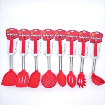 Silicone Kitchen Set Stainless Steel Handle Silicone Kitchenware Set 8-Piece Non-Stick Pan Ladel Tool Set