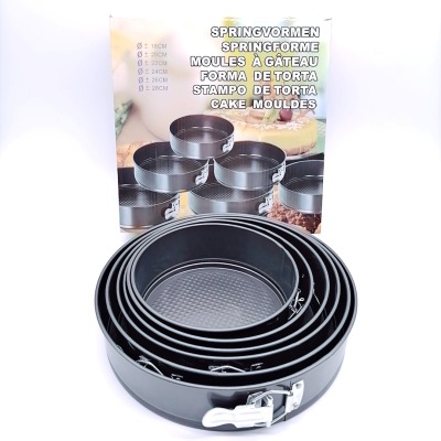 Color Box Package 6Pc Live Bottom with Buckle Cake Mold round Gray Carbon Steel Spray Non-Stick Loose Bottom Cake Pan