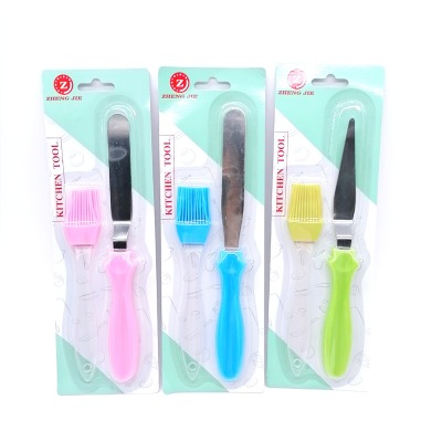 Clamshell Packaging Stainless Steel Butter Knife Silicone Brush 2-Piece Baking Multi-Purpose Tool Pp Handle DIY Baking