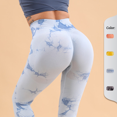 European and American Hot Seamless Tie-Dye Peach Beautiful Hip Yoga Pants Women's High Waist Hip Lift Belly Contracting and Close-Fitting Exercise Workout Pants