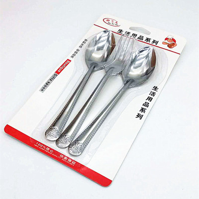 Cardboard Two Spoons and One Fork Set Stainless Steel Spoon and Fork Tableware Combination Yiwu Small Commodities 2 Yuan Point Stall Supply