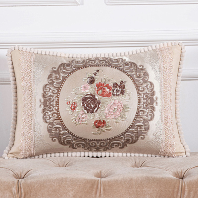 European-Style Jacquard Pillow Sofa Cushion Pillow Cover Embroidered Rectangular Living Room Pillows Waist Armchair Cushion Cushion Cover