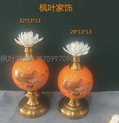 Maple Leaf Home Hermes Ceramic Belly Metal Lotus Ornaments Model Room Lamp in the Living Room Decorative Ornaments