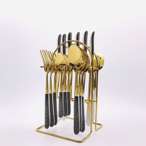 stainless steel porcelain handle nordic western food tableware set household western style boxed knife， fork and spoon gift with shelf