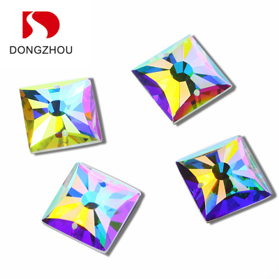 Bright Crystal Square Flat Bottom Glass Drill DIY Clothing Shoes Bags Accessories Double Hole AB Color Hand Sewing Drill