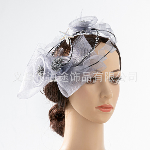 cross-border jockey club banquet mesh headdress flower hair accessories women can freely shape wedding dress hairpin super fairy headdress