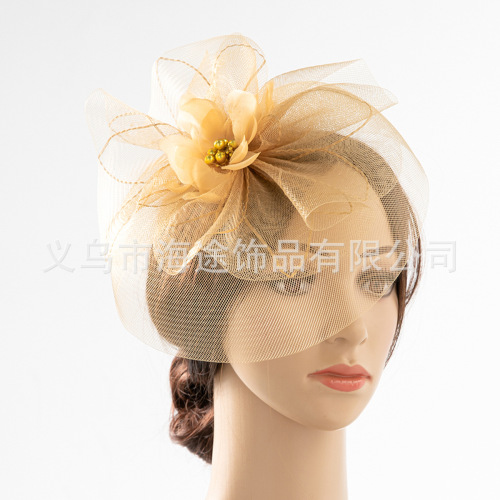 cross-border european and american style yellow retro mesh bowler hat fashion party performance hair accessories top hat gauze hat wholesale