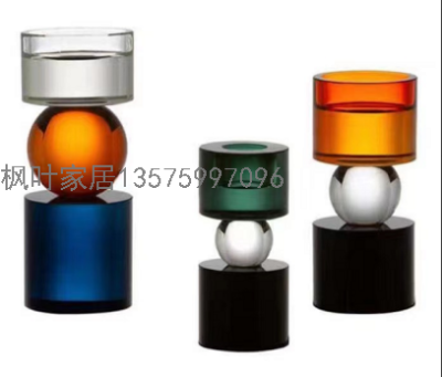 Nordic Minimalism Modern Colored Mosaic Crystal Glass Candlestick Model Room Creative Decorations Candlestick Decoration