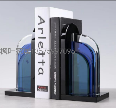 Nordic Simple Light Luxury Blue Crystal Bookend Decoration Model Room Living Room Study Office Desk Surface Panel Book End Decoration
