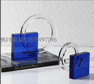 Nordic Light Luxury Blue Crystal Ring Bookend Decoration Model Room Sales Office Study Creative Geometry Soft Decoration