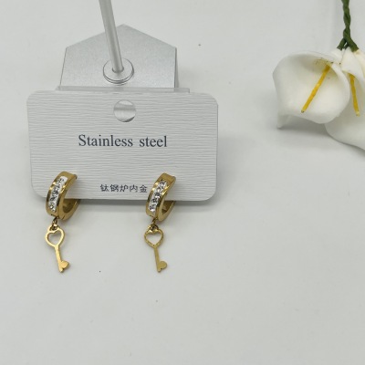 Fashionable All-Match Gold-Plated Diamond Hanging Accessories Stainless Steel Earrings Earrings European and American/Korean Simple Jewelry Jewelry