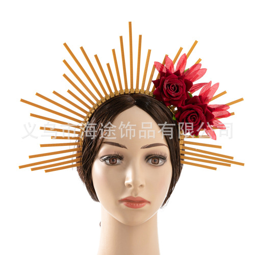 european and american catwalk creative two rose crown exaggerated virgin halo headdress party bar activity performance