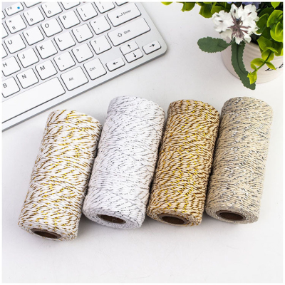 Wholesale 2mm Gold and Silver Silk Bleached Natural White Cotton Thread Tag Rope Wedding Celebration Decoration Packaging Cotton Thread DIY Binding Cotton Thread H