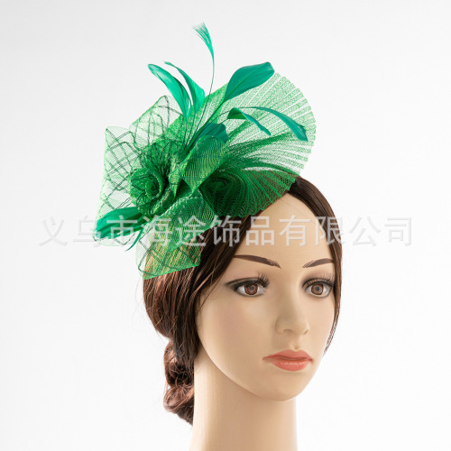 new green mesh feather headdress bridal stage performance catwalk dress accessories night shanghai head flower barrettes