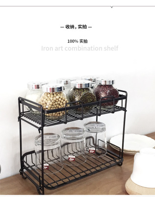 Kitchen Iron Double-Layer Seasoning Rack Desktop Storage Rack Floor-Standing Rack Bathroom Storage