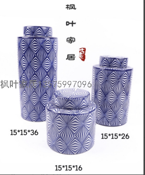 Maple Leaf Home Chinese Style Zen Decoration Living Room Entrance Decorations Ceramic Blue and White round Can Ceramic Pot