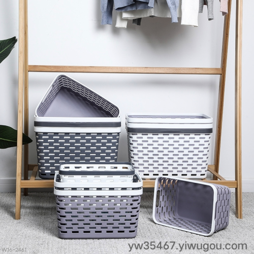 w16-2461 organizing storage basket plastic portable layering storage basket hollow out three-color stackable storage basket wholesale