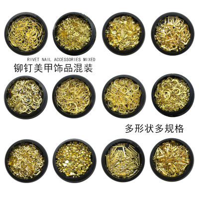 Small Rivet Nail Ornament Golden Hollow round Grain of Rice Straight Rod Curved Rod Mixed Butterfly Light Luxury Nail Patch