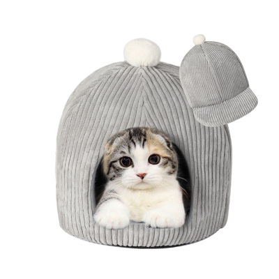 Cat Nest Semi-Closed Warm Kennel Autumn and Winter Cute Fleece Lined Hat Pet Bed Foreign Trade Hot Selling Small Cat Nest