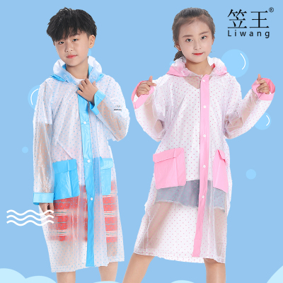 Qiwang New PVC Outdoor Hiking Big Children Inflatable Hat Brim Big Bubble Student Universal Raincoat with Schoolbag Seat