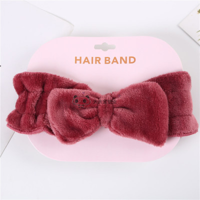 Girl's Wine Red Sweet Face Wash Hair Band Headband Wide Brim Head Accessories Minimalist Bowknot Hair Fixer Headgear