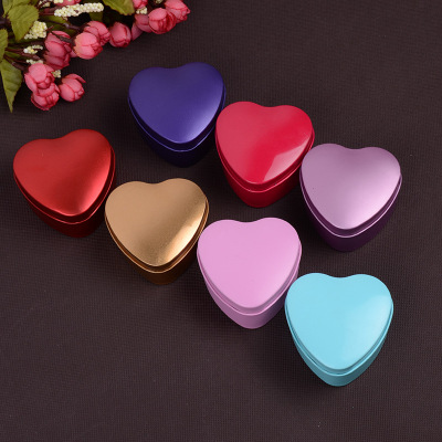 Creative Wedding Supplies Tinplate Wedding Candies Box Heart-Shaped Gift Candy Box Solid Color Wedding Candies Box Factory in Stock