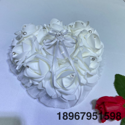 Factory Direct Sales Western-Style Wedding Supplies Bride Ring Pillow Foam Artificial Rose Single Layer Heart-Shaped Ring Box