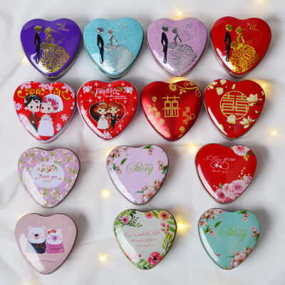 Creative Tinplate Box Wedding Wedding Candies Box Color Printing Heart-Shaped Candy Iron Box Gift Box in Stock Wholesale