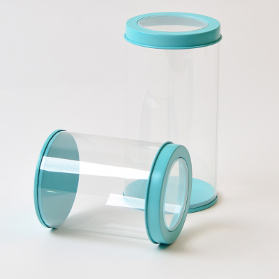 Spot Goods Fully Transparent Plastic PVC Tinplate Cover Packing Box Diameter 10cm Plastic Packaging Cylinder Can Be Customized
