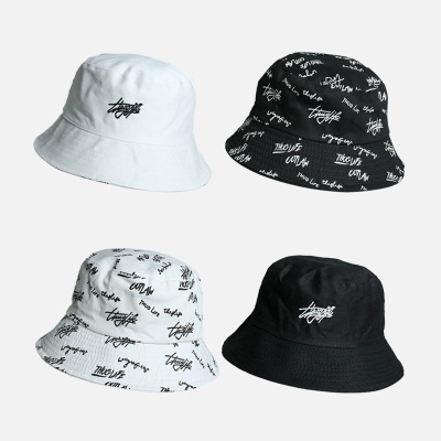 Japanese Style Embroidery Reversible Fisherman Hat Men's and Women's Spring and Summer Leisure Trendy Sun Hat Face-Covering and Sun-Shading Hat