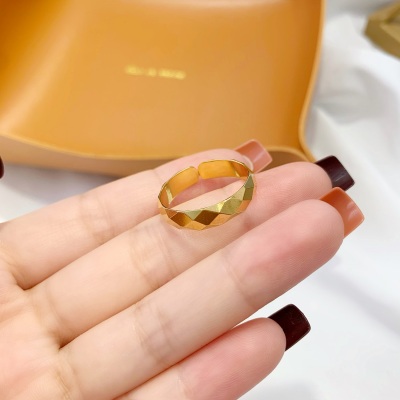 INS Special-Interest Design Elegant Sand Gold Colorfast Open Ring Women's Simple Diamond Pattern Ring Index Finger Ring