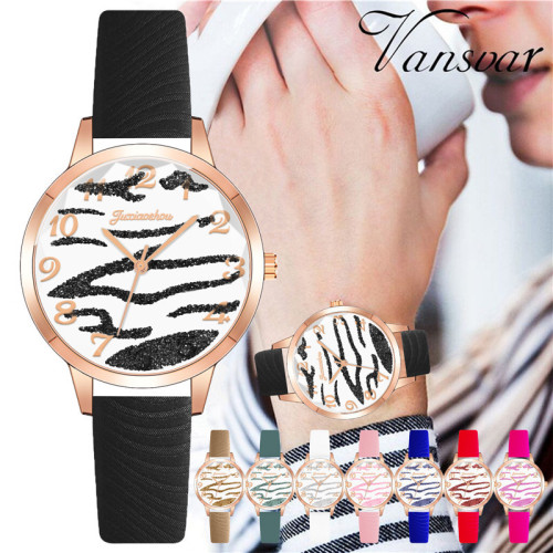 Fashion Zebra Pattern Belt Women‘s Watch Digital Foundation Dial Quartz women‘s Watch Cross-Border Hot Sale 