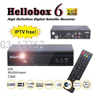 Hellobox 6 Satellite Receiver Support H.265 HEVC T2MI USB WiFi Auto Powervu Biss Cline Newcamd iptv comptatible V5 Plus