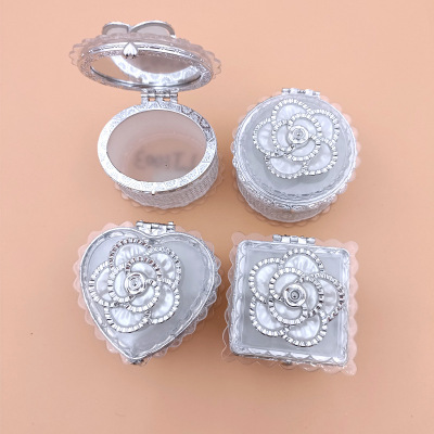 4-Piece Creative Gift Box Plastic Box Square round Heart-Shaped Handmade Sticky Flower Jewelry Box Ornament Storage Box